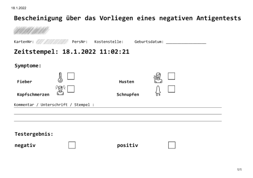 Corona Schnelltestausdruck zur Dokumentation oder als Nachweis